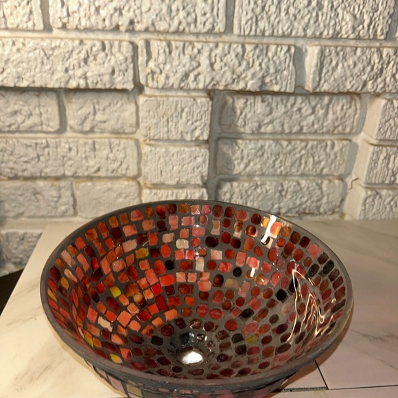 Mosaic Art Bowl - Red Pink White Candy Dish Home Decor Collectibles Vintage - Picture 9 of 9